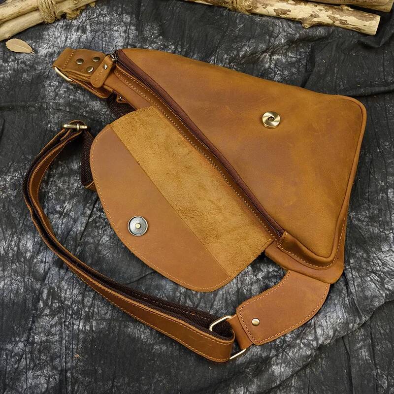 Retro Style Genuine Crossbody Bags Men Male Single Shoulder Leather Sling Bag Fashion Outdoor Chest Pack Anti Theft