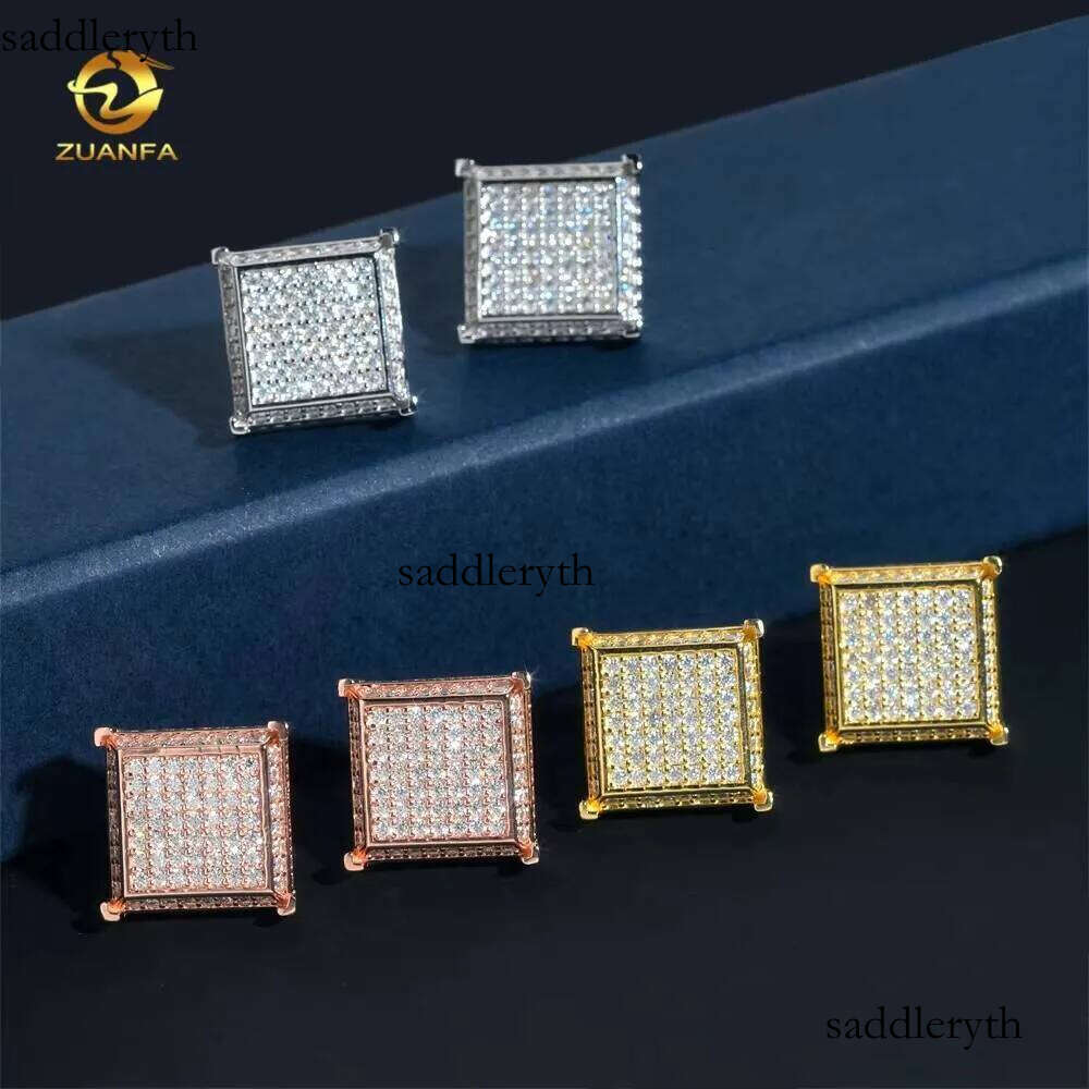 Big Square Shape Full Iced Out Hip Hop GRA Certertificate Sterling Sier Men Moissanite Earrings 13 28