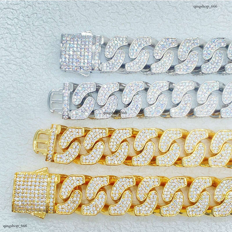 Men's Hip-Hop 14mm Spring Buckle Full Dia Cuban Chain Micro-Inlaid Moissanite chain Trendy Versatile Necklace
