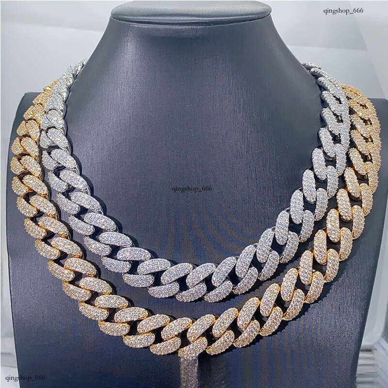 Hip-Hop Necklace 18mm Three-Row Full Moissanite chain Cuban Chain Versatile Trendy