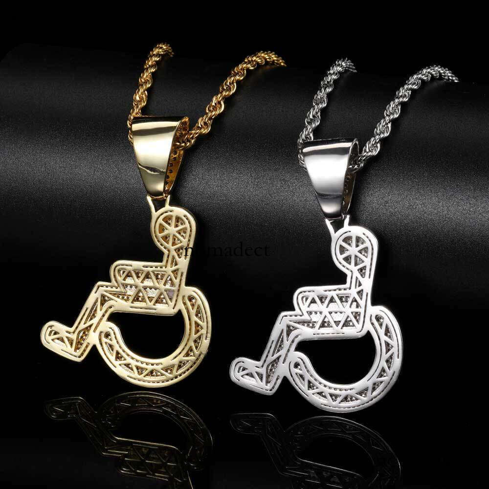 Hip Hop Men's Necklace with Disabled Symbol and Wheelchair, Personalized Creative Moissanite chain Pendant