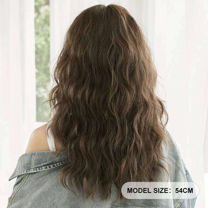 7JHH WIGS Synthetic Loose Curly Wave Cool Brown Wig for Women Daily Use Heat Resistant Layered Hair with Bangs Routine Wigs