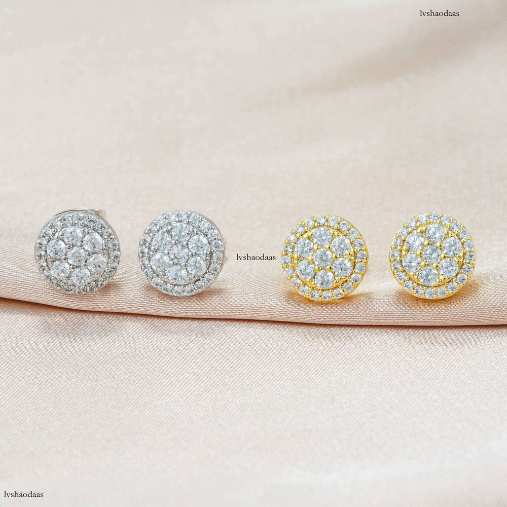 ICED OUT Hip-Hop Sier Gold-Plated 10mm Moissanite Full Inlay Unisex Round Earrings