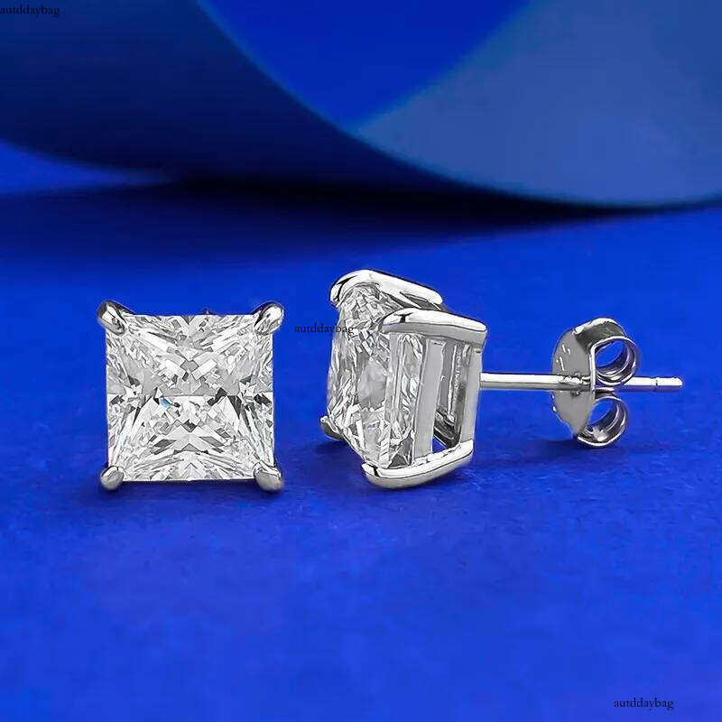 Choucong Brand Stud Earrings Jewelry Real 100% S Sterling Sier Princess Cut White Moissanite Dia Gemstones Party Women Wedding Earring Gift