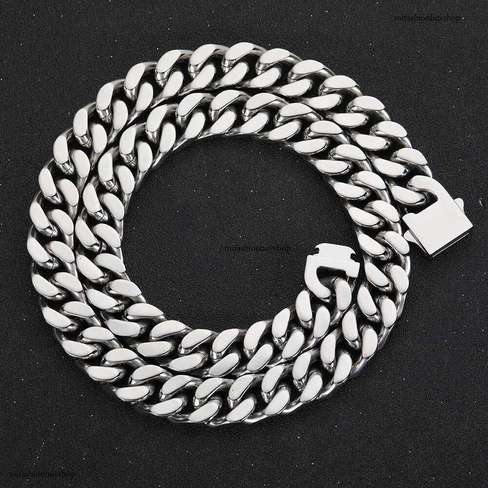 Stainless Smooth Buckle Encrypted Four-Sided Polished Cuban Real Gold Plated Hip-Hop Titanium Steel Men's Necklace