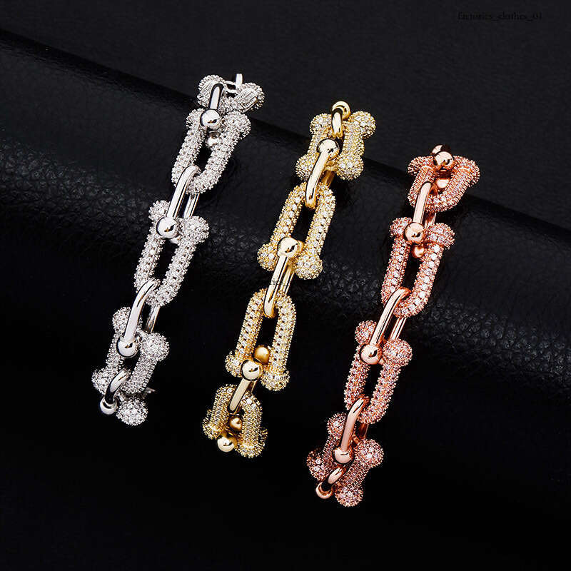 INS U-Shaped Chain Full Zircon Hip-Hop Trendy Personality Jewelry Bracelet Bling