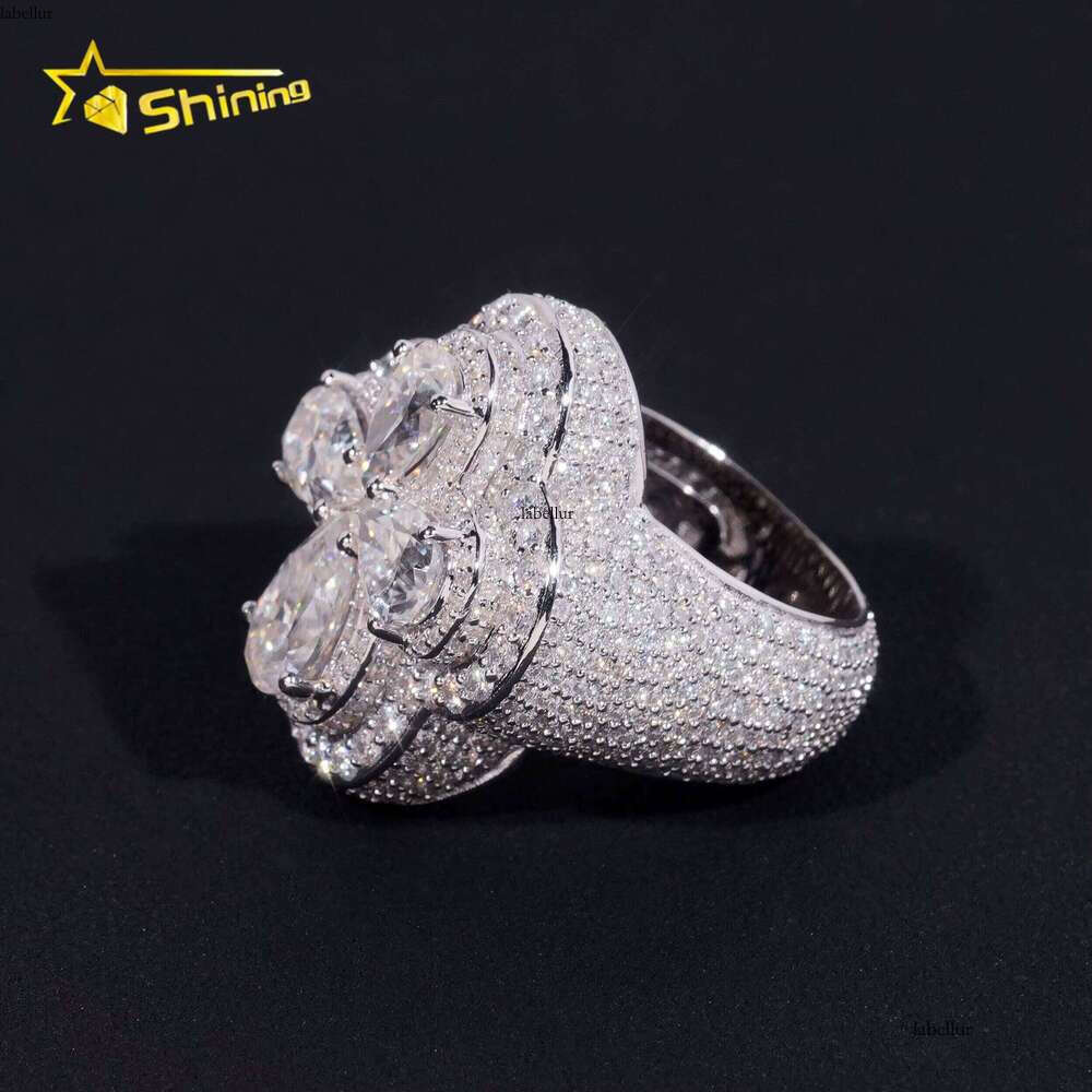 Hip-Hop Luxurious Cross Design Fancy Shape Iced Out Silver Men's VVS Cubic Zirconia Ring