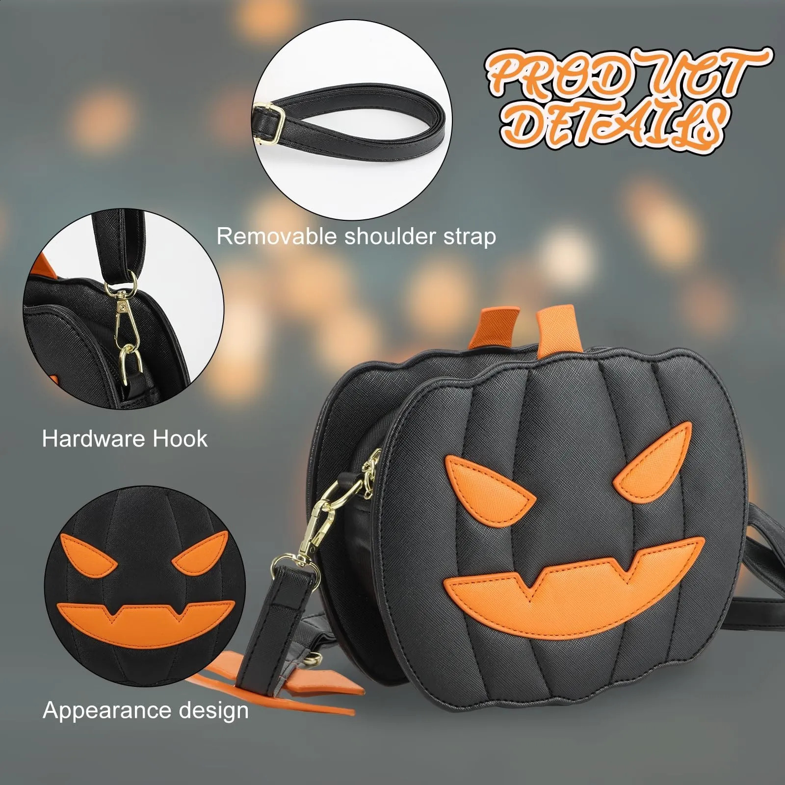 Halloween Funny Pumpkin Bag With Zipper Adjustable Strap Creative Cartoon Shoulder Bag Personalized Pumpkin Bag 250807