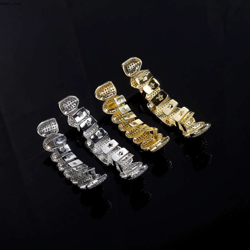Hot Selling 8 Micro Paved Gold Teeth Full Zircon Cool Braces Rap Accessories Hip Hop Men Personality