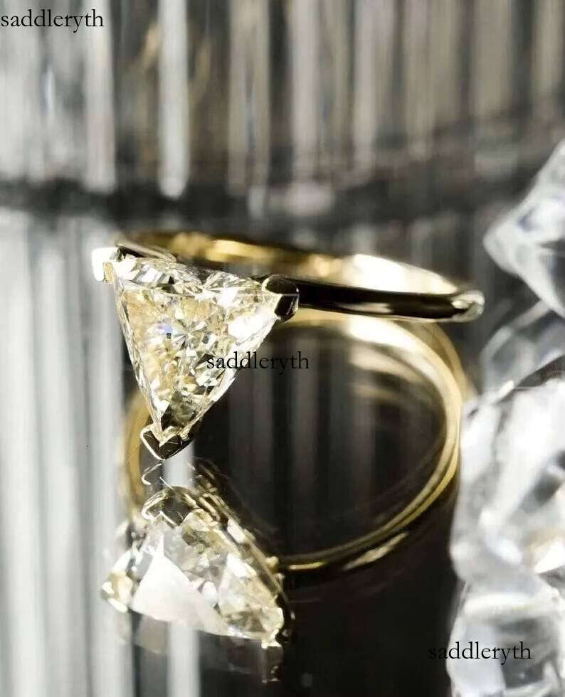 2CT Yellow Trillion Cut Solitaire Engagement 3 Prongs Moissanite Dia Wedding Anniversary Rings Gift b9 66