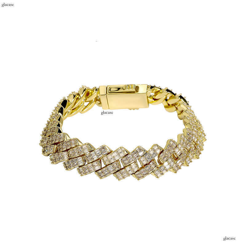 Dia-Shaped Cuban Chain Bracelet Full Moissanite chain National Trend Street Hip-Hop Trendsetter 15mm Men's Necklace Gold Australia