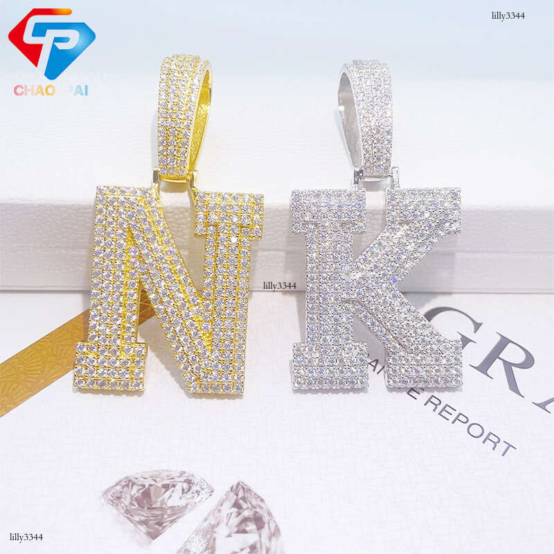 INS Hip-Hop Letter Moissanite Full Inlay Sier Trade Exclusive Pendant Accessory