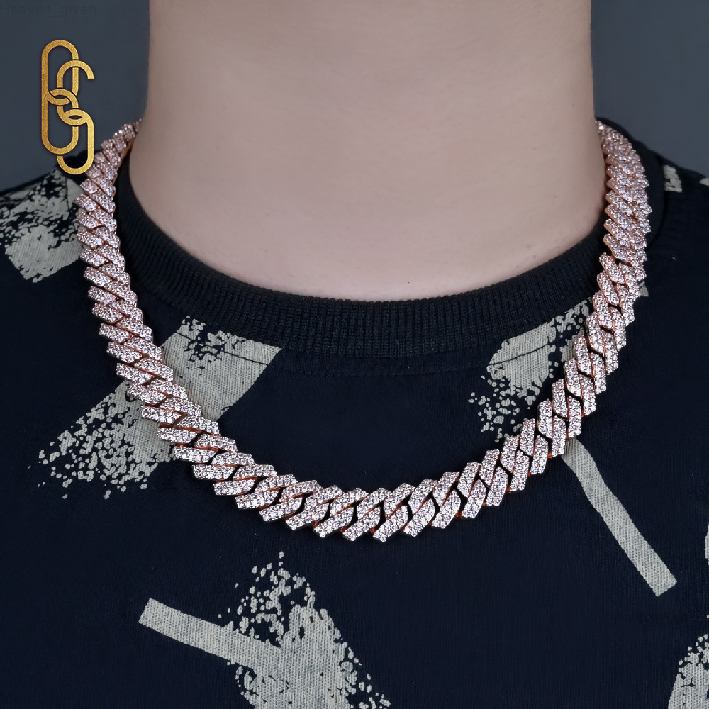 15MM 10K 14K Solid Gold Plated Moissanite CZ Cuban Necklace High Quality Emerald Cut VVS Moissanite CZ Miami Cuban Chain