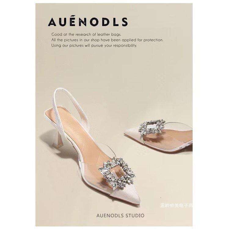 New PVC Transparent Designer shoes Square Buckle Open Back Sandals for Women, Thin Heel, Closed Toe, Elegant Pointed High Heels Fashion Shoes
