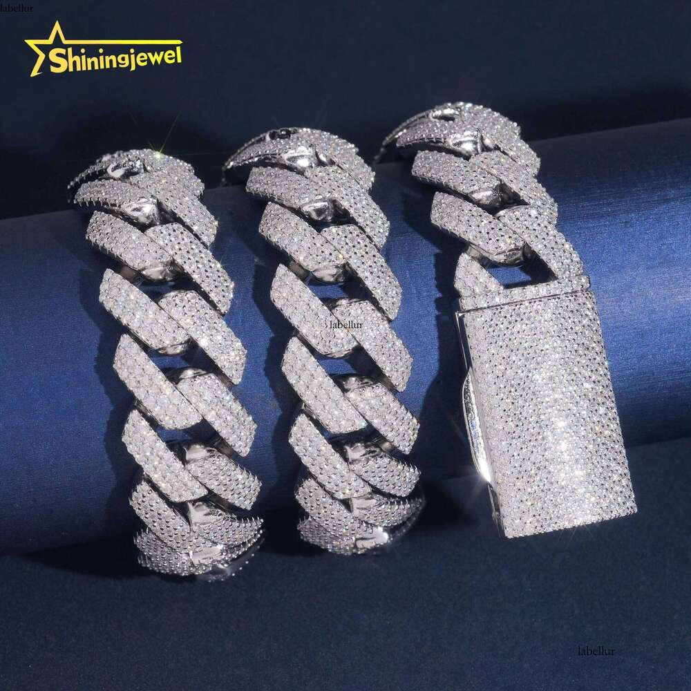 3 Rows 20Mm Thick Moissanite Hip Hop Jewelry Sier Iced Out Cuban Chain