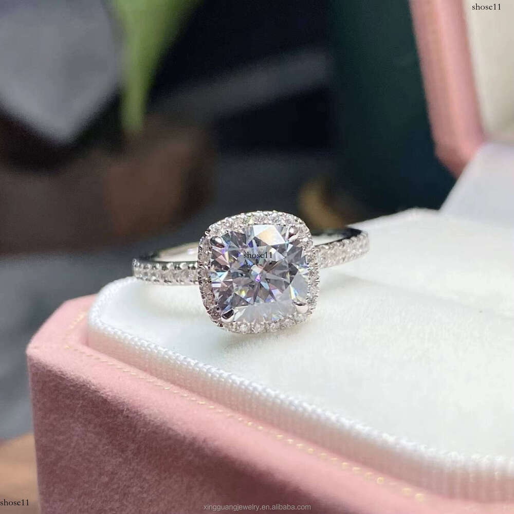 XingGuang Women Engagement White Gold Fine Jewelry 3CT Cushion Cut Halo Dia Style VVS Moissanite Ring