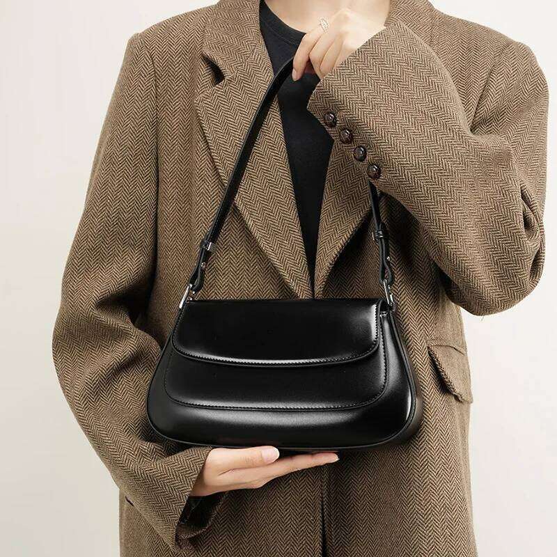 Underarm cowhide Genuine leather handbags women vintage shoulder bag female bags womens high quality 2025