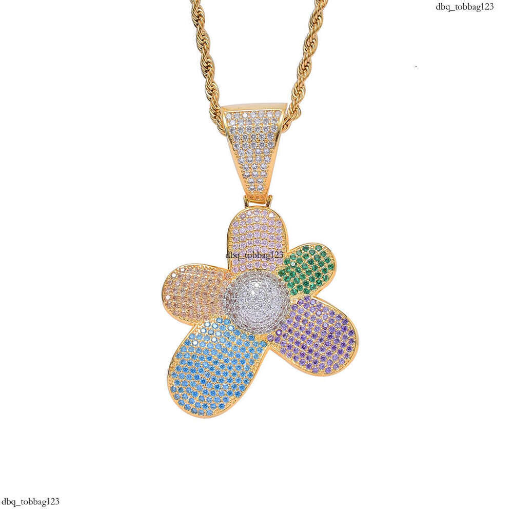 Ins Necklace Colorful Flower Micro-Paved Moissanite chain Pendant High-Quality Hip-Hop Jewelry