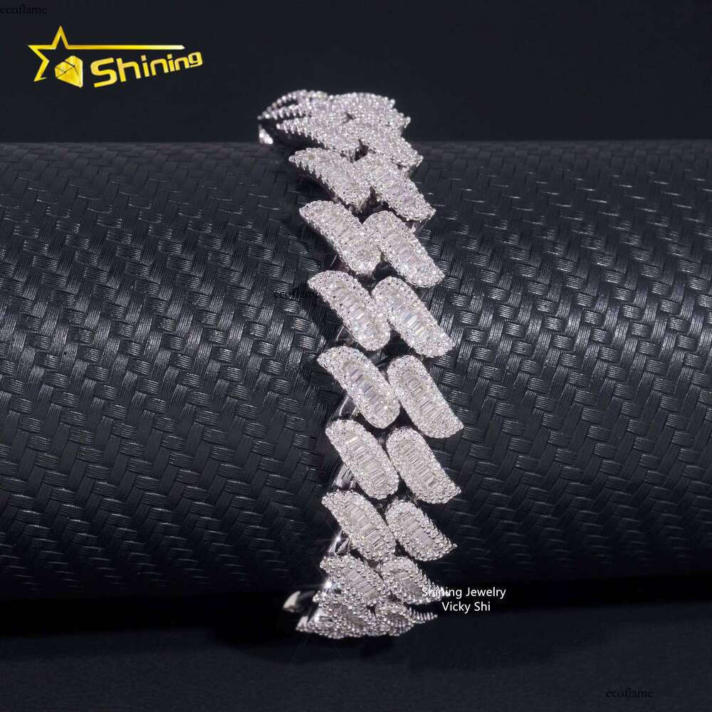 New Fashion Jewelry Rapper Hip Hop Sterling Sier Iced Out Fine Baguette Moissanite Cuban Bracelet