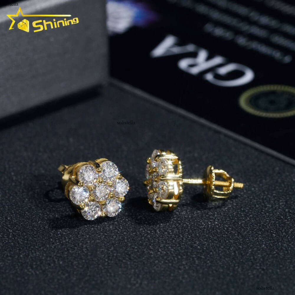 Hot Sale Pass Tester Hip Hop Sier Gold Plated Flower VVS Moissanite Dia Stud Earrings