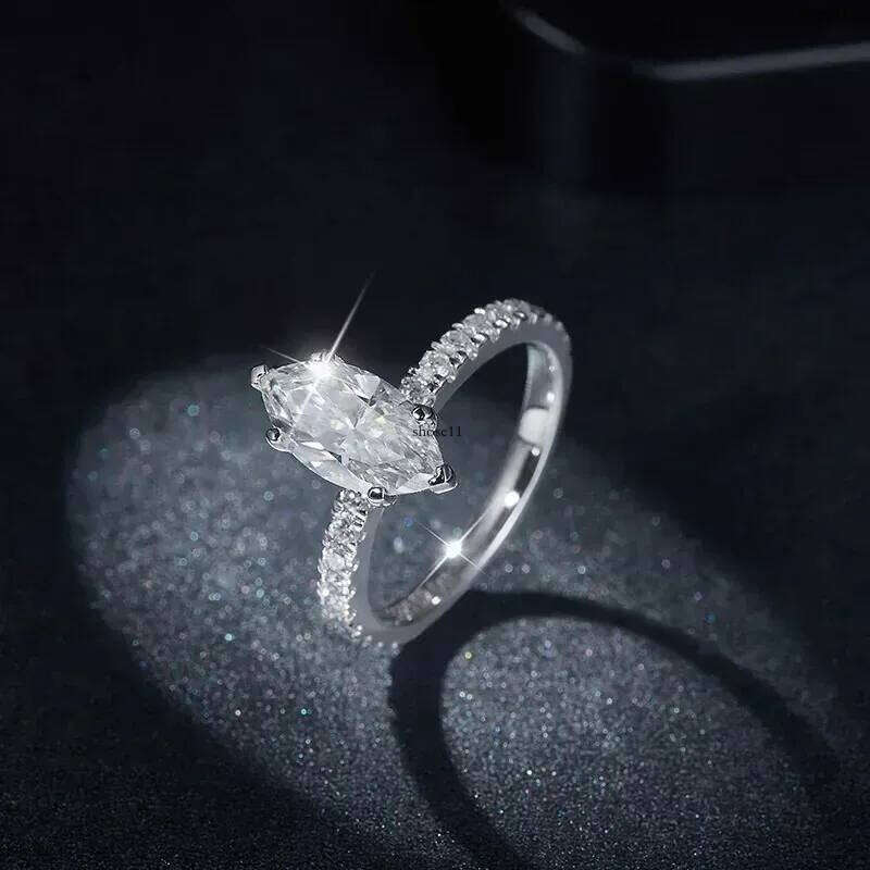 FEOBUR 2CT Marquise Moissanite Engagement Rings for Women Sterling Sier Lab Dia Ring Wedding Band with GRA Certificate