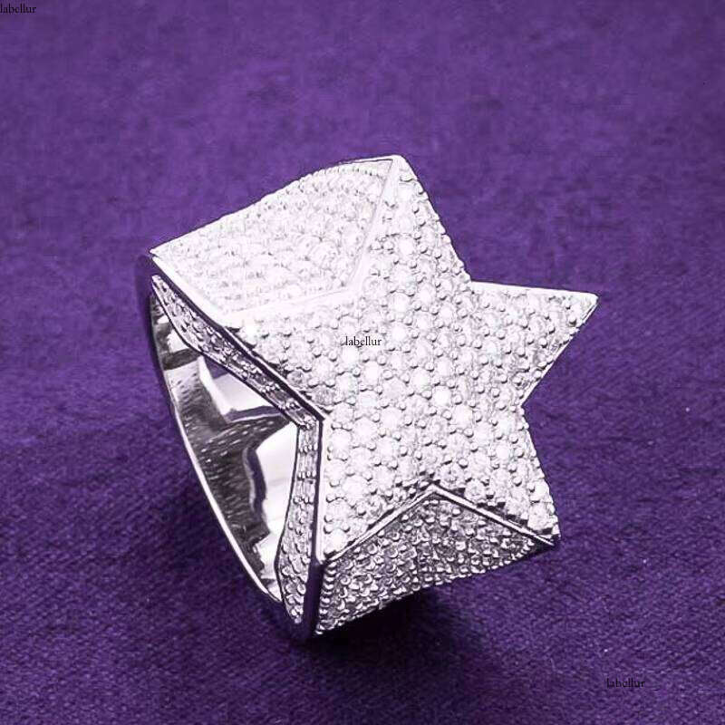 2024 Hip Hop Fine Jewelry Passd Dia Tester Sterling Sier Iced Out VVS Moissanite Cluster Star Ring for Men Women