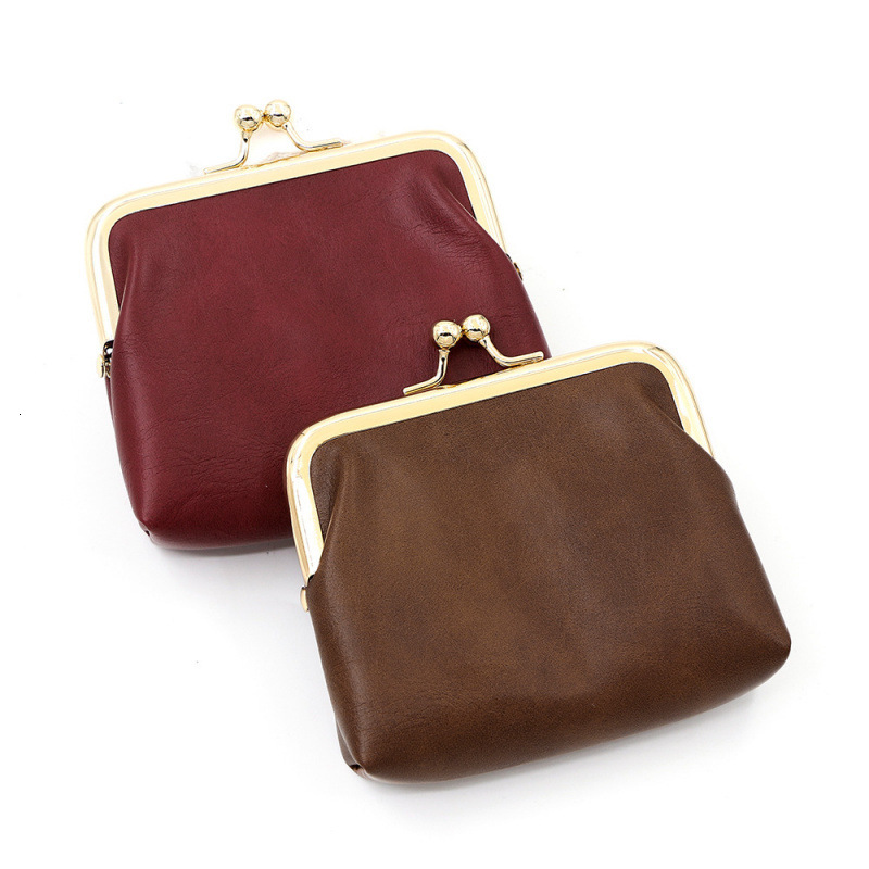 Vintage Oil Leather Iron Clip Exquisite Coin Purse Large Capacity Lipstick Bag Luxury Bag Candy Color Mini Clutch Coin Bag Earphone Bag