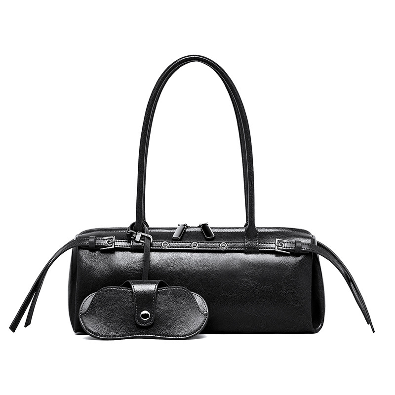 Genuine Leather Niche Biker Style Trendy Cool Belt Decor Handbag New Single Shoulder Underarm Dachshund Baguette Women's Bag