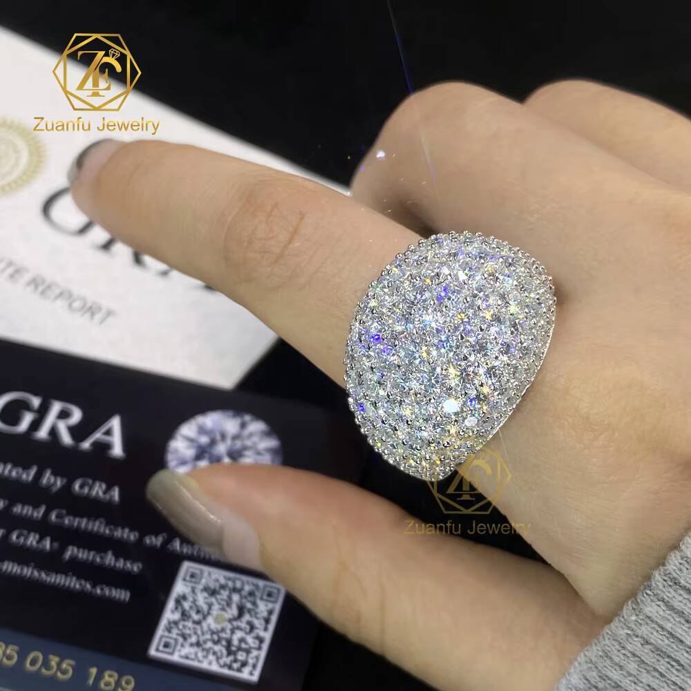 New Arrival Fine Jewelry 925 Sterling Silver 18K White Gold Plated Iced Out Diamond Hip Hop Mens Cluster Moissanite Ring