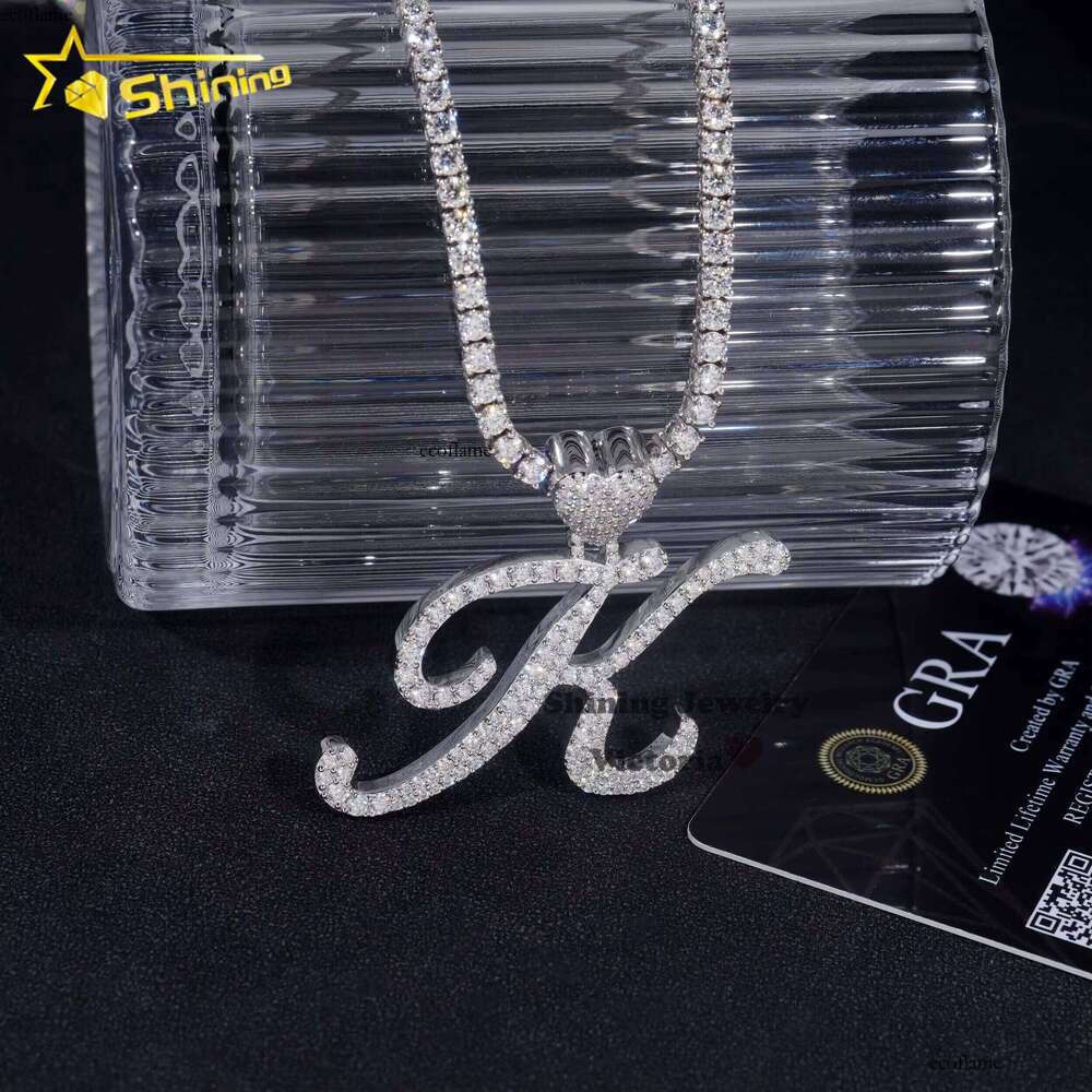 Hot Sale Heart Bail Charm Custom Personalized Name Sterling Sier Gold Plated Hip Hop VVS Moissanite Initial Letter Pendant