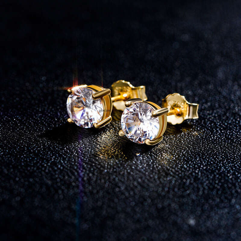 Iced Out VVS for Women Round Zircon Electroplated Thick Platinum Earrings Jewelry Accessories