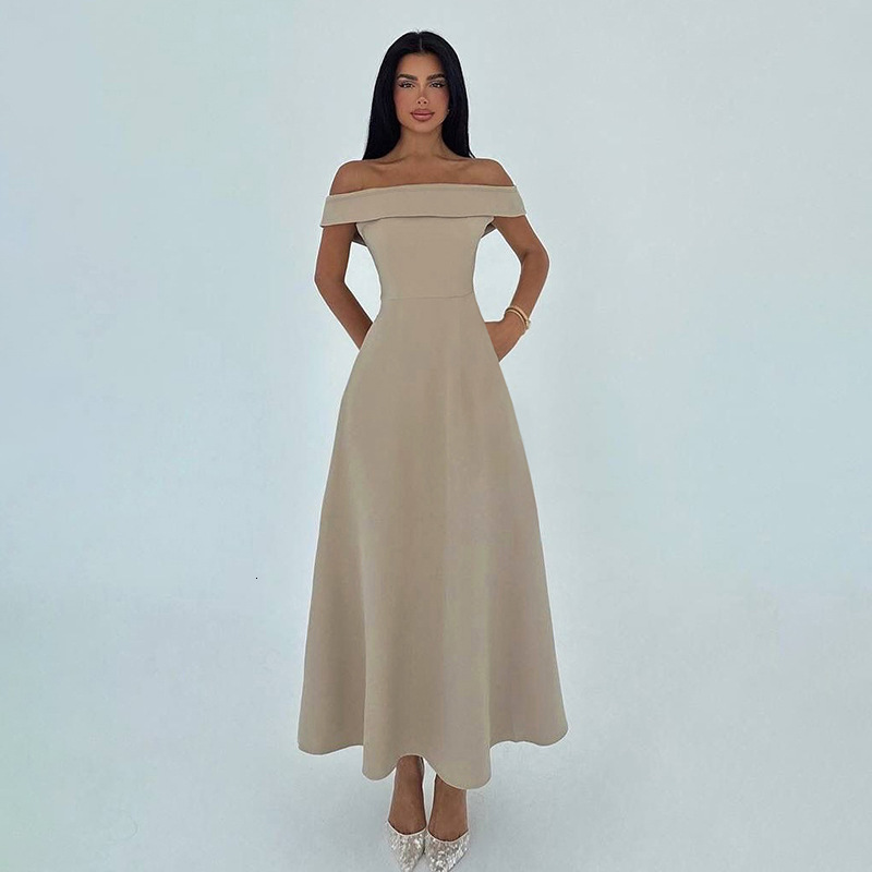 2025 Autumn New Sexy Slim Off-Shoulder Strapless Solid Color Elegant Dress for Women