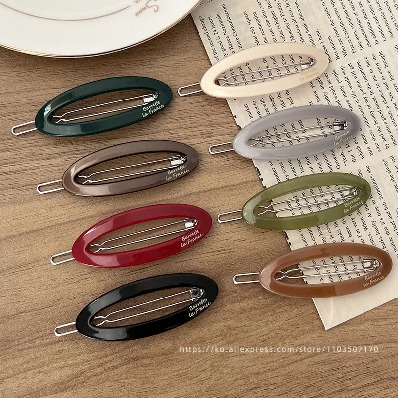 South Korean FRANCE hollow out oval temperament bangs clip small black broken hair side clip top clip hair accessories 250807
