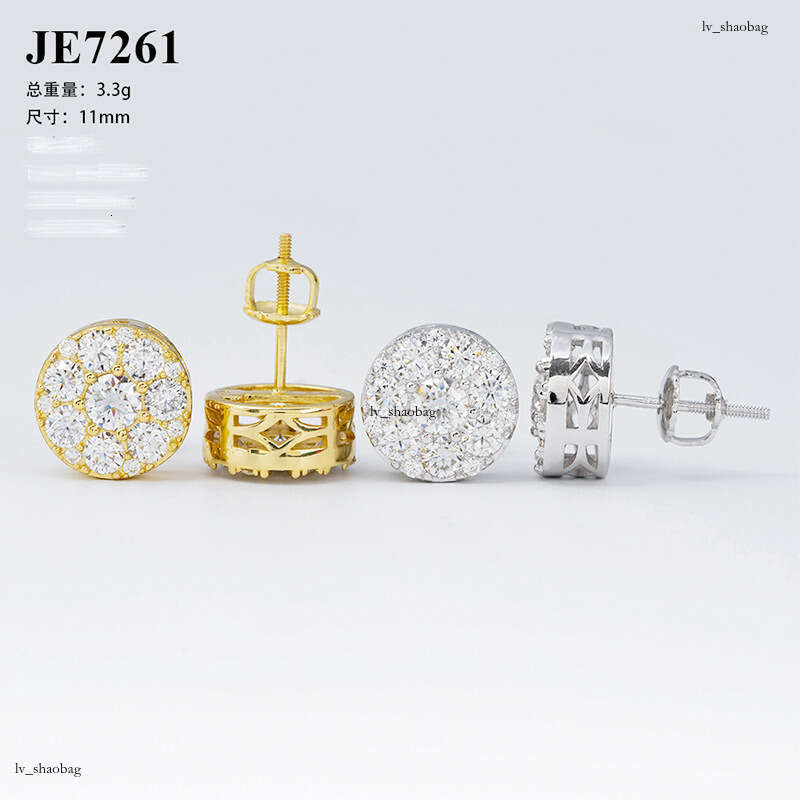 ICED OUT New Sier Inlaid Round Moissanite Hip Hop Stud Earrings
