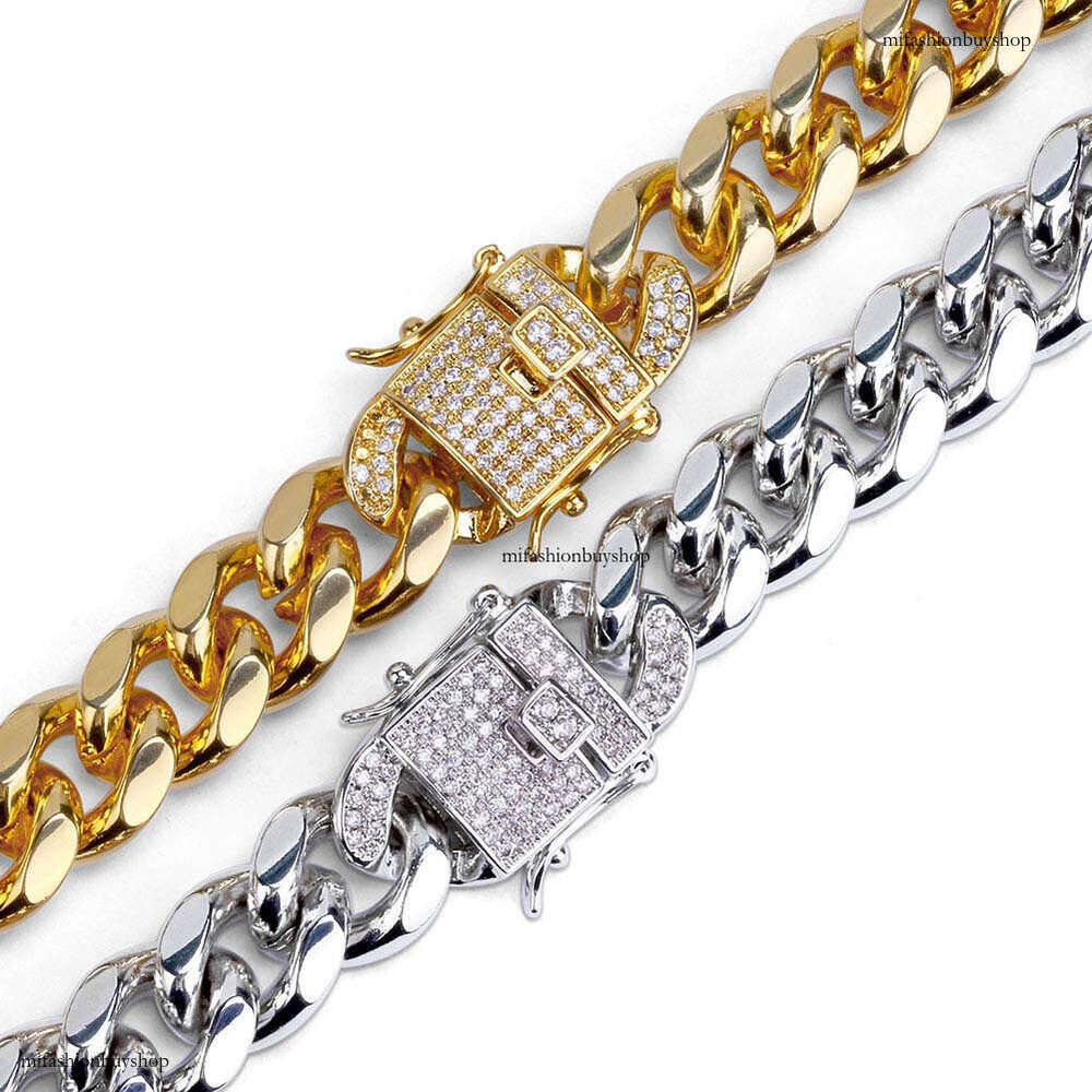 Hip Hop Necklace 12MM Smooth Cuban Chain Bracelet Trendy Men's Personality Jewelry INS Style