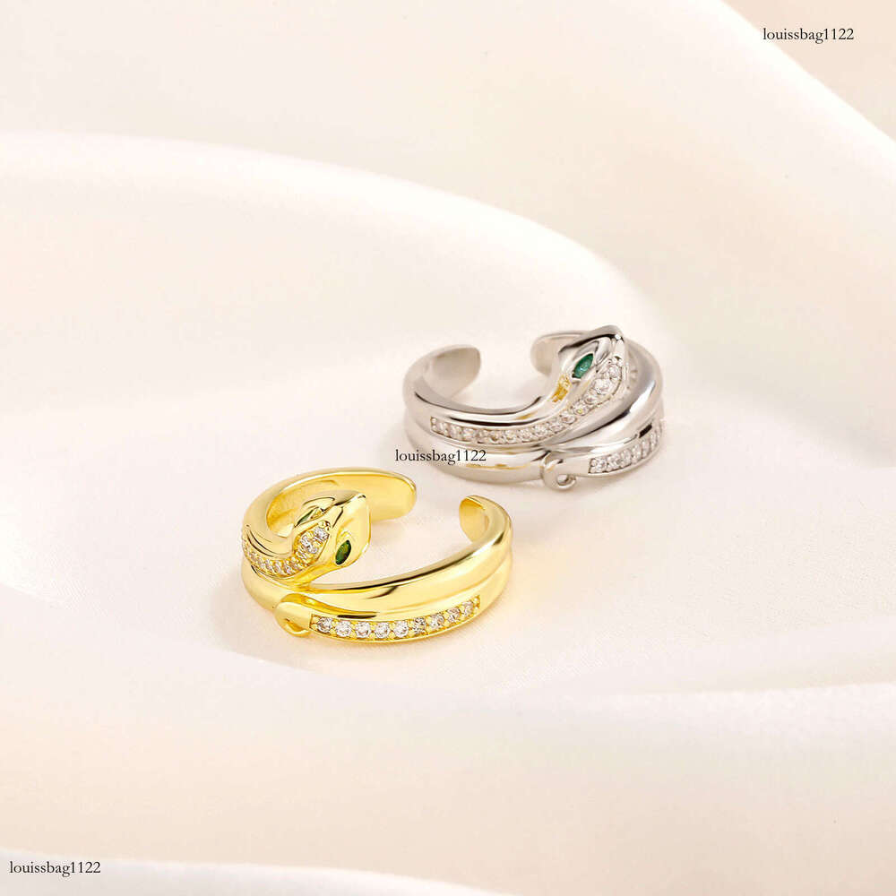 Unique Zircon Green Eye Snake-Shaped Open Minimalist Style Light Luxury Personality Trend Small Snake Ring