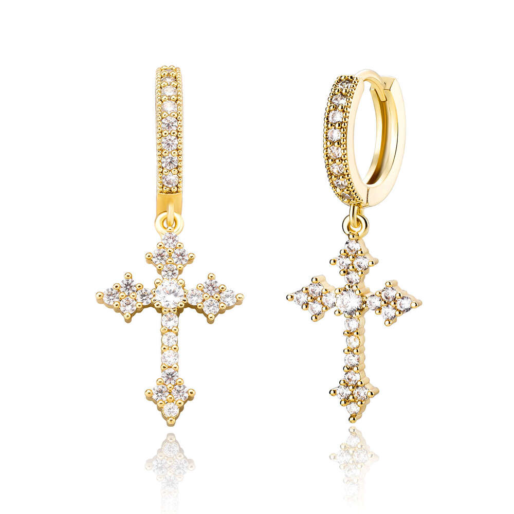 Zircon Cross for Men and Women, Trendy Hip-Hop Style Hoop Earrings