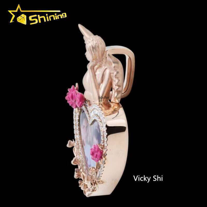 Sterling Sier Iced Out Heart Shape Photo Pendant Custom Hip Hop Men Women Memory Moissanite Pendants