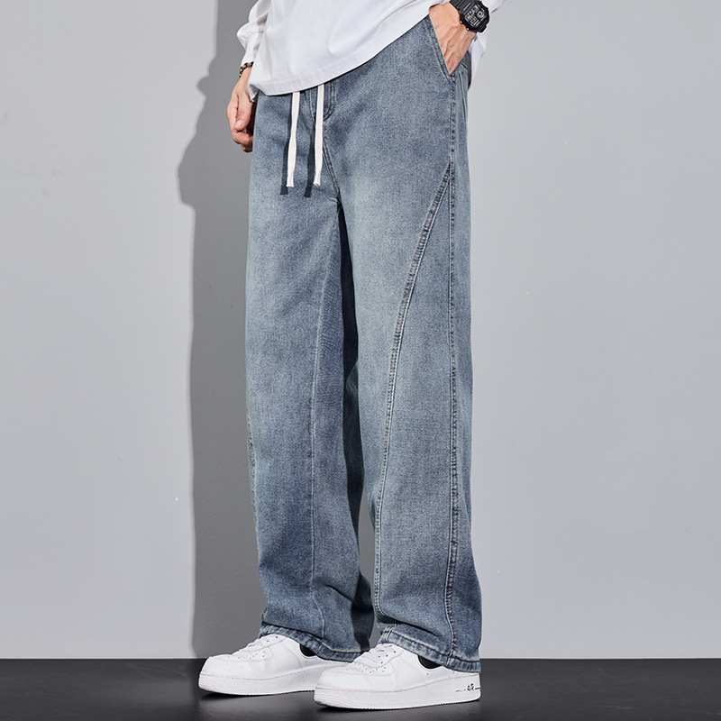 Men's Baggy Jeans Wide Leg Hip Hop Pants Irregular Sutures Loose Fit Trousers Streetwear