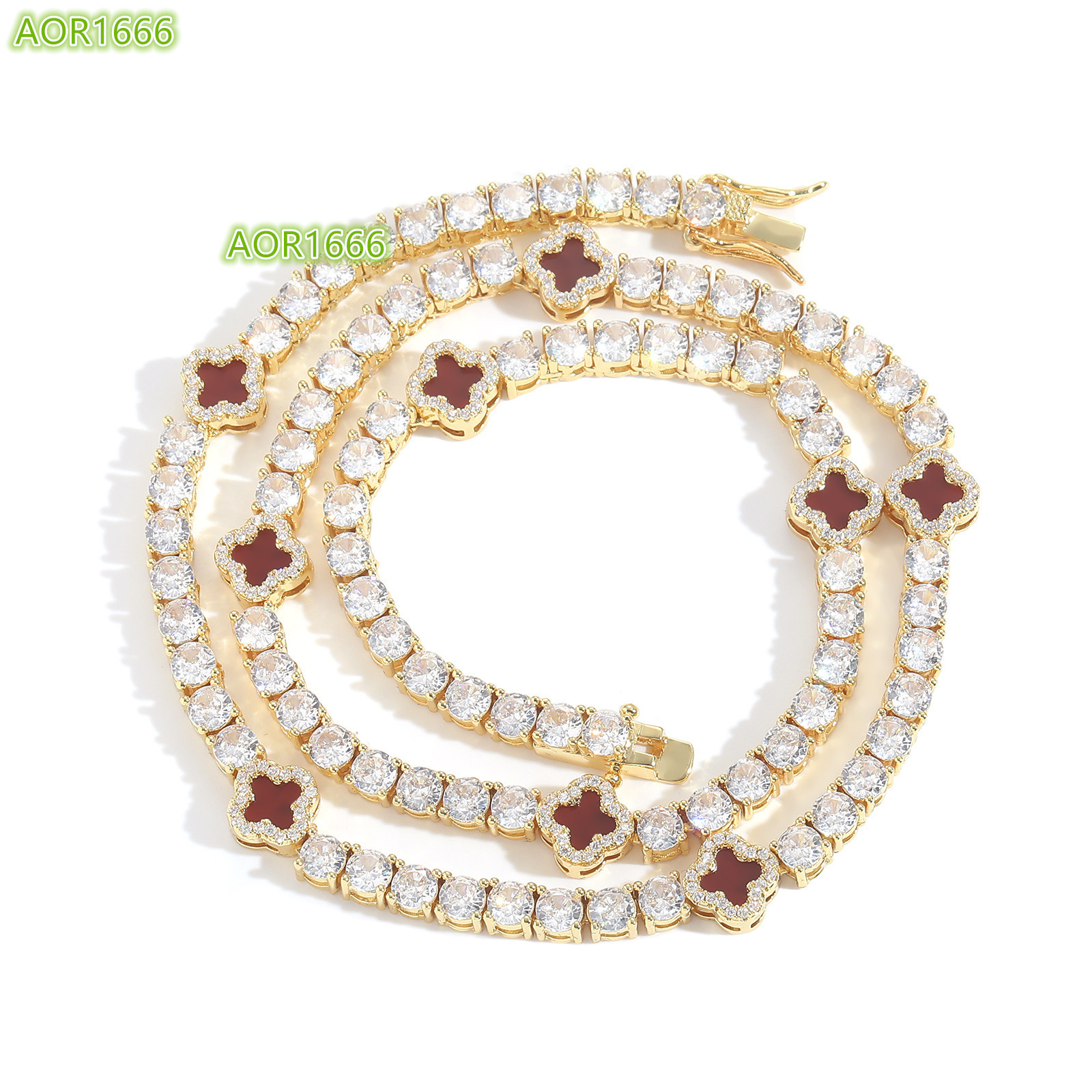 2025 high-quality best-selling tennis necklace; four-leaf clover lucky 925 silver diamond tennis necklace; hip-hop necklace jewelry