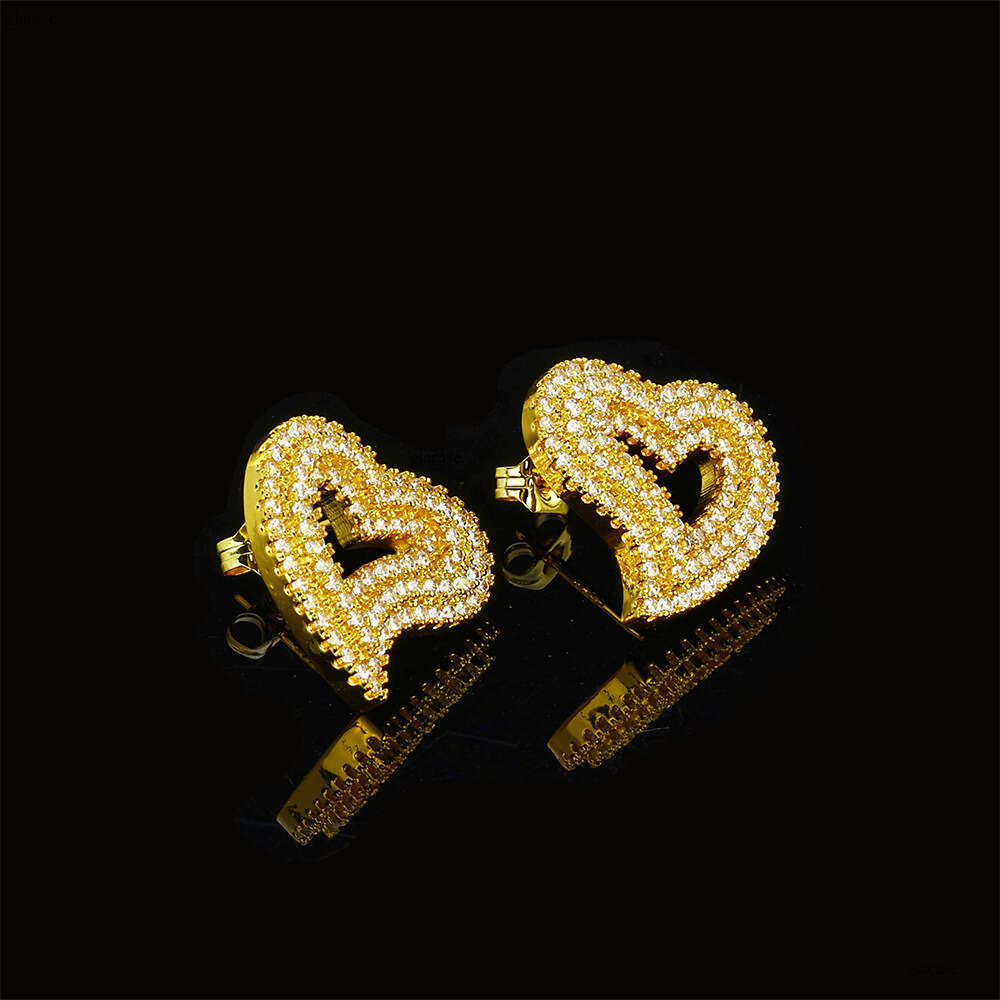 Hip-Hop New Hollow Heart High-End Trendy Brand Zircon Earrings Exaggerated Ear Jewelry
