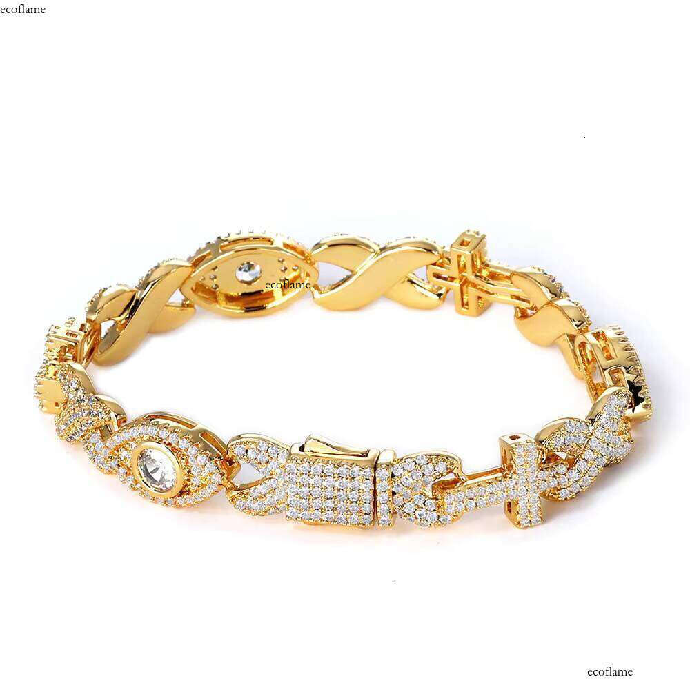 NUOYA Unisex 10mm Iced Dia Bracelet Eye Design Gold Plated Cross Cuban Link Chain Hip Hop Jewelry Men Women Gift