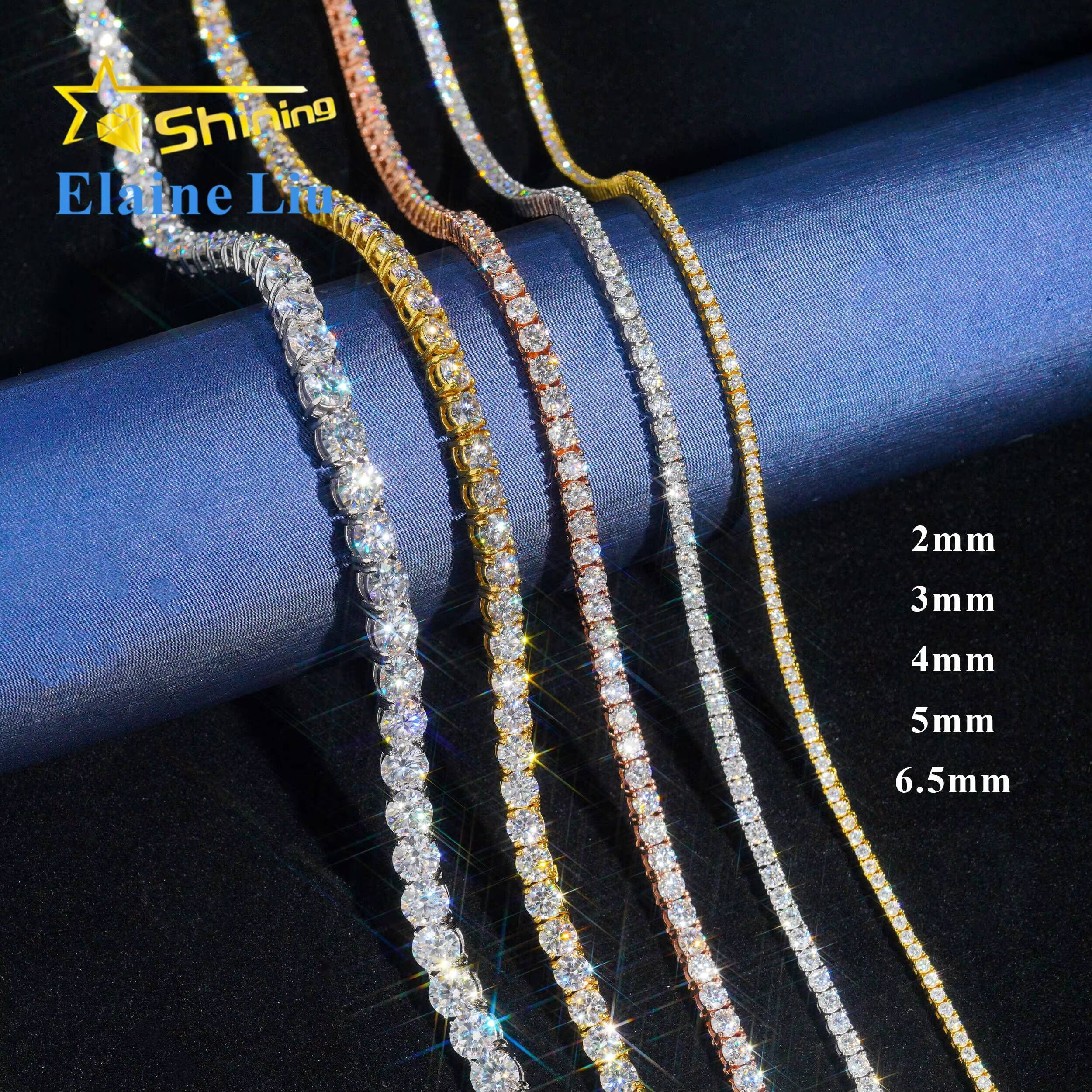 Factory Direct Price Iced Out 2mm 3mm 4mm 5mm 6.5mm VVS Silver 925 Hip Hop VVS Moissanite Lab Diamond Tennis Chain