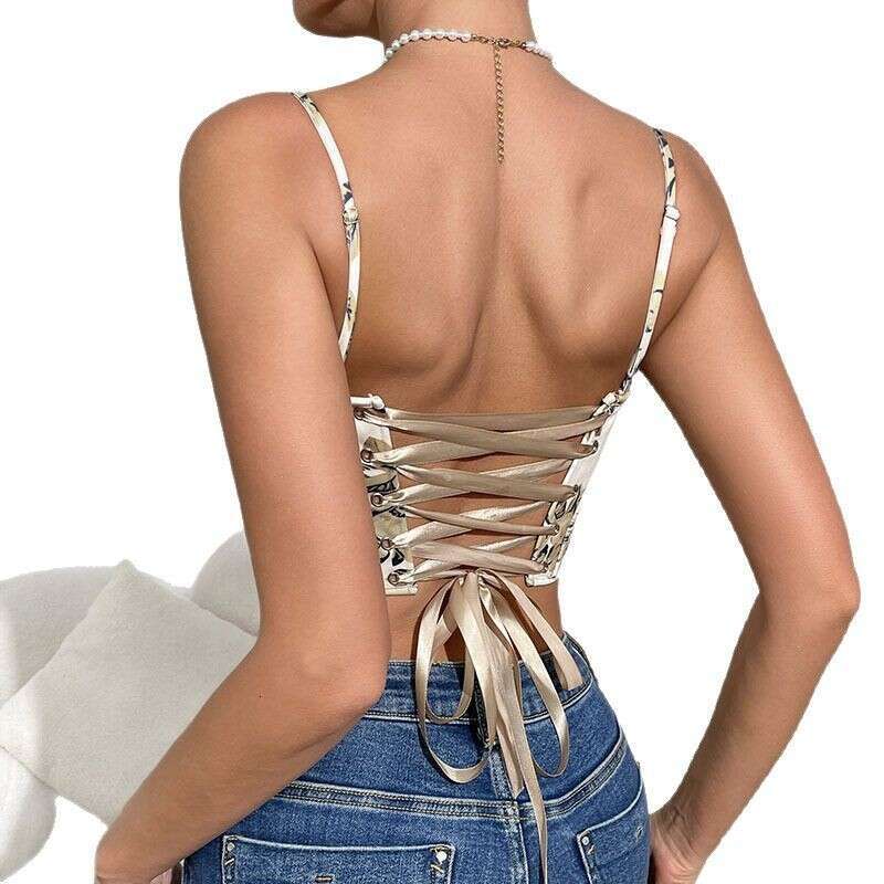 Sexy Floral Crop Printed Vest Fishbone Bra Bandage Slim Fit Tube Top