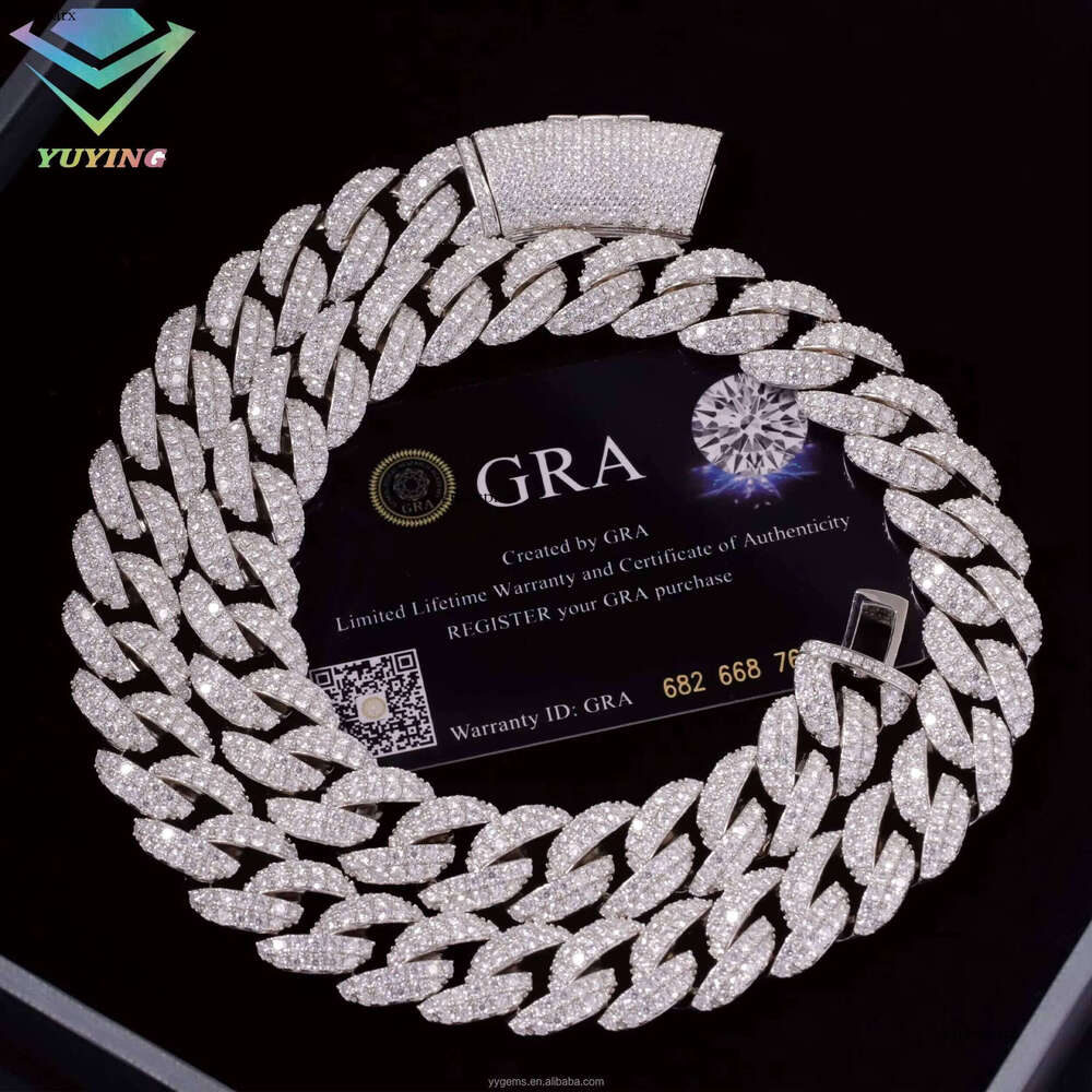 Yu Ying Iced Out Dia 2rows 16mm S Sterling Sier Gold Plated VVS Moissanite Cuban Link Chain Necklace