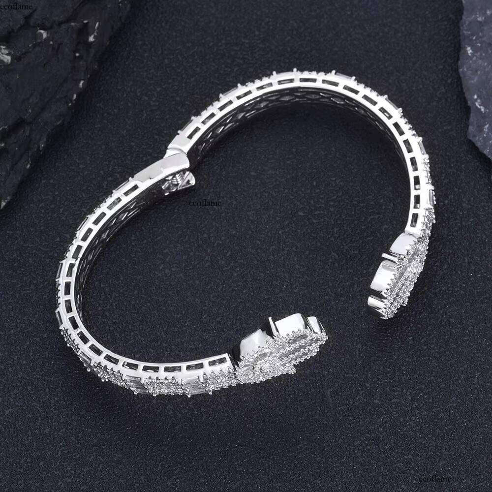 NUOYA Hip Hop Jewelry Micro Pave Baguette CZ Stone Iced Out Hamsa Hand Charm Bangle Bracelet for Men Women