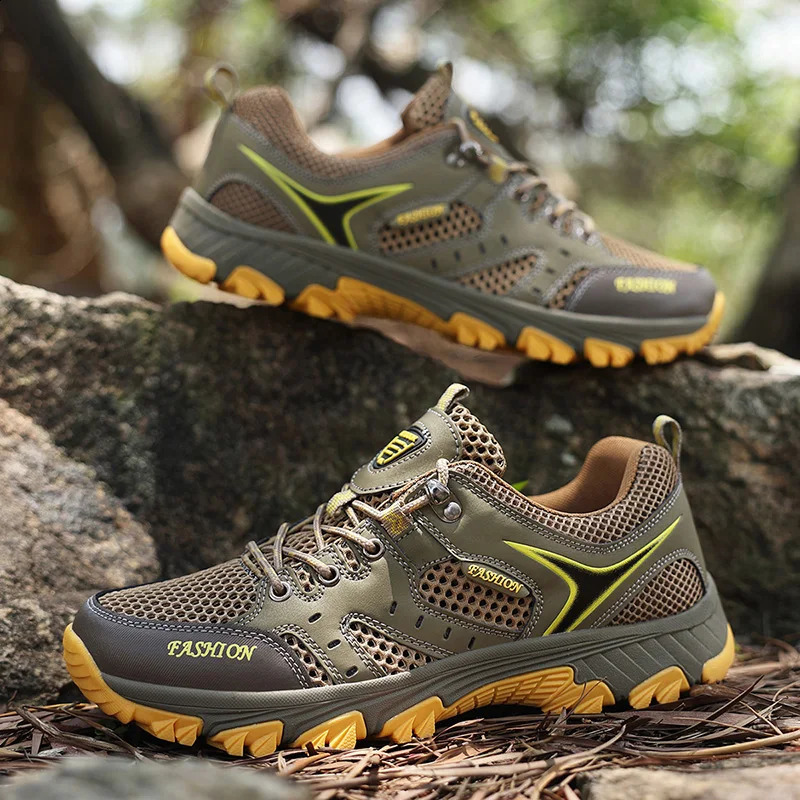Mens Shoes Mesh Summer Non-slip Platform Soled Outdoor Hiking Shoes 250805