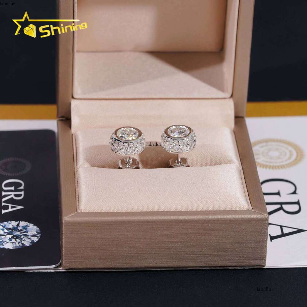 Hip Hop Gold Plated Bezel Setting 1ct Dia Mens Sier Iced Out Moissanite Earrings