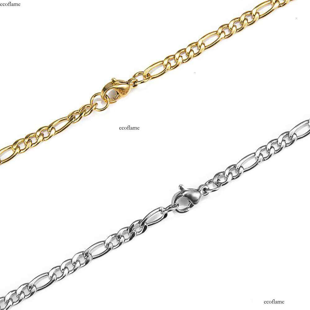 NUOYA Wholesale 3/5/6mm Gold Plated Stainless Steel Thin Custom Figaro Chain Bracelet for Women Mens