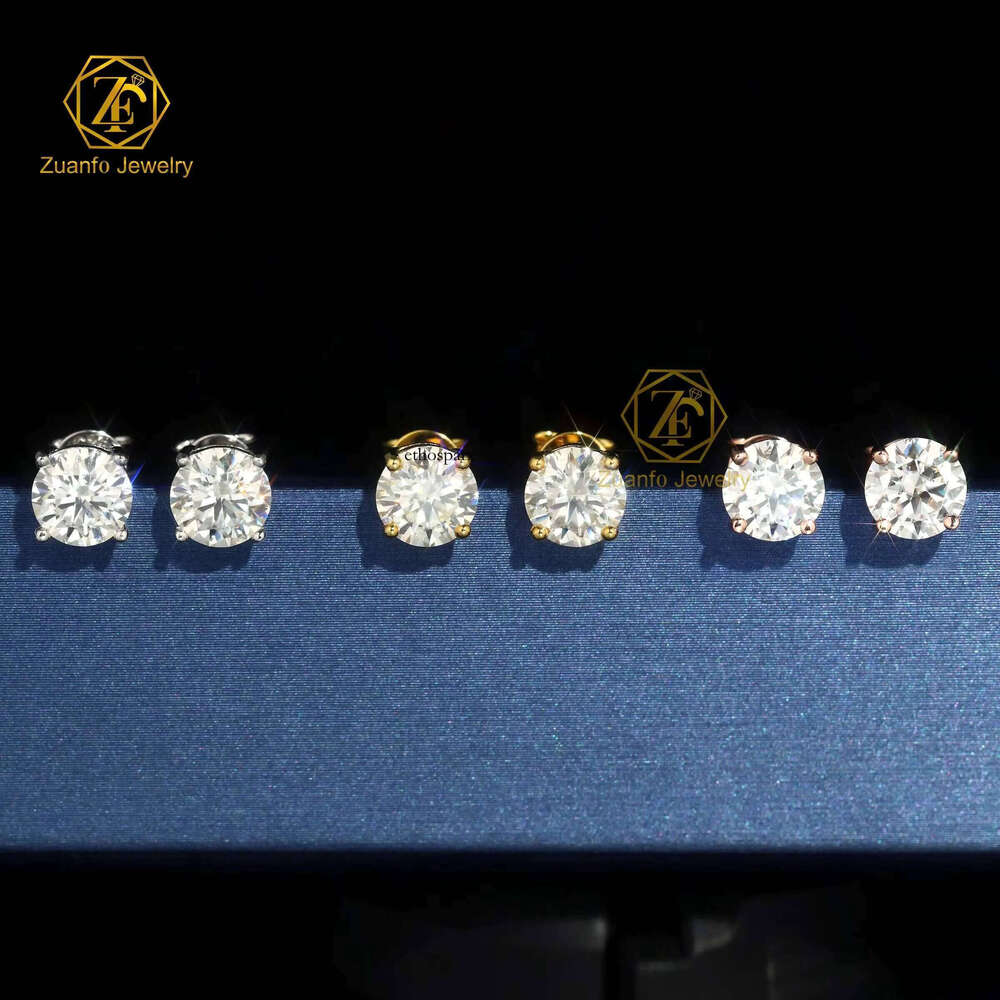 RTS Gold Plated GRA Certified Iced Out Round Brilliant Cut Lab Moissanite Dia Fine Jewelry Earring for Men Women
